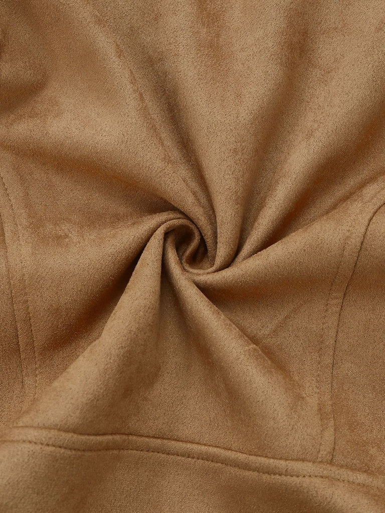 Giacca con rose ricamate in pelliccia sintetica scamosciata anni '70