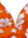 Set tankini arancione anni '70 con floreale tropicale e scollo all'americana