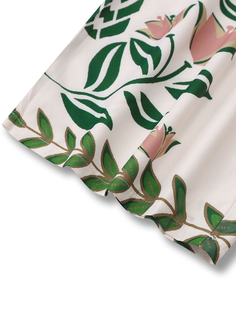 Tuta lunga boho floreale patchwork con lacci bianco anni '70