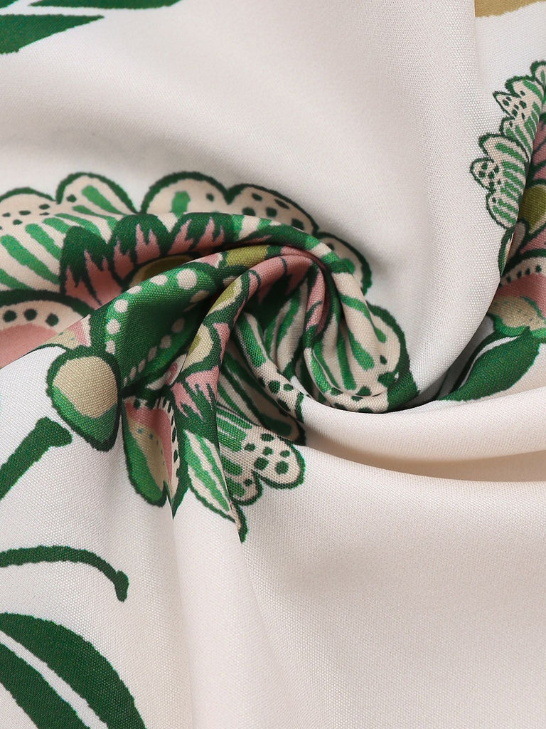 Tuta lunga boho floreale patchwork con lacci bianco anni '70
