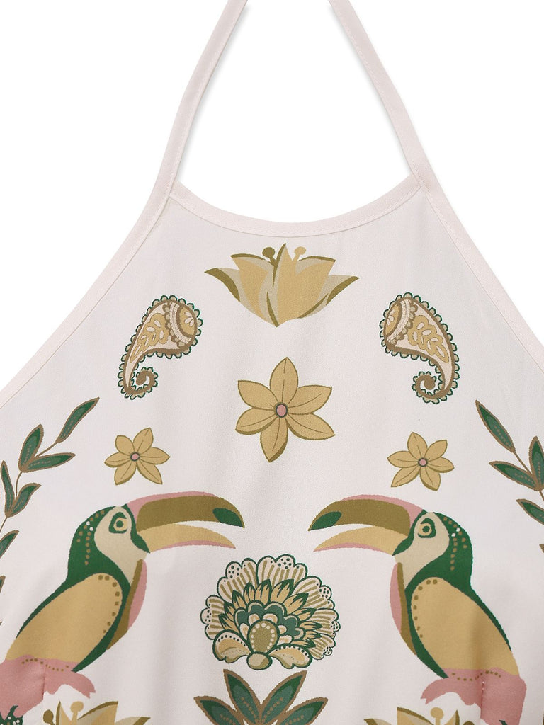 Tuta lunga boho floreale patchwork con lacci bianco anni '70
