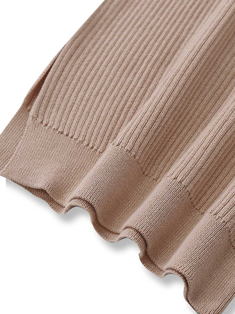 Abito in maglia in pizzo e spalle scoperte cachi anni '60