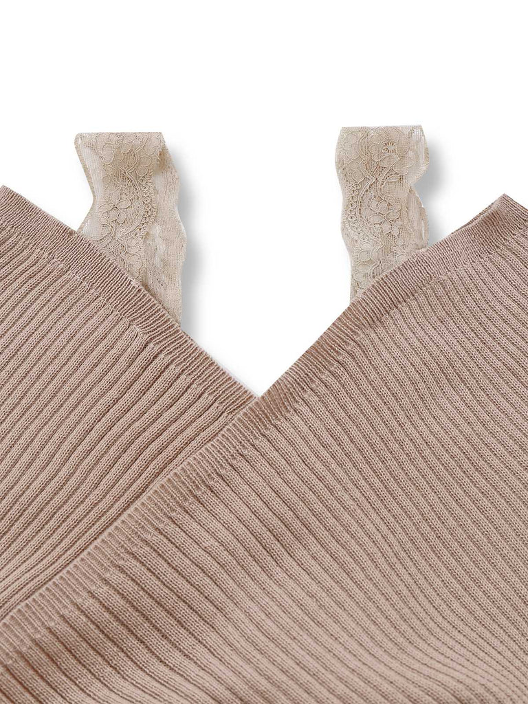 Abito in maglia in pizzo e spalle scoperte cachi anni '60