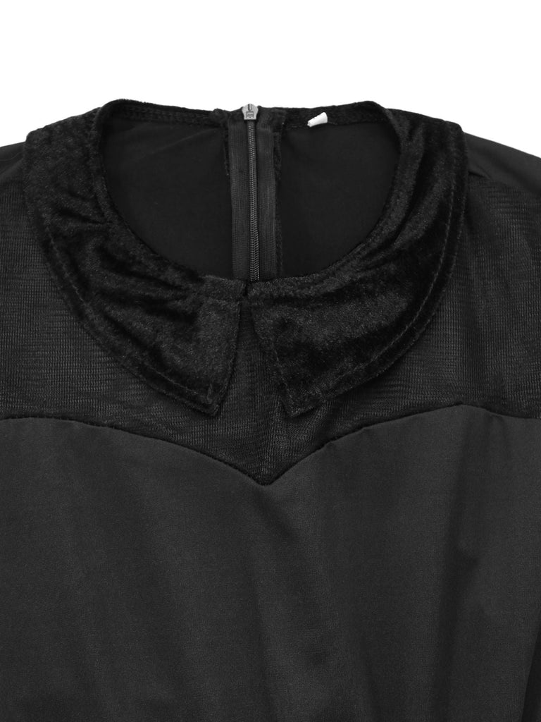 Abito in tulle trasparente e colletto Peter Pan nero anni '40