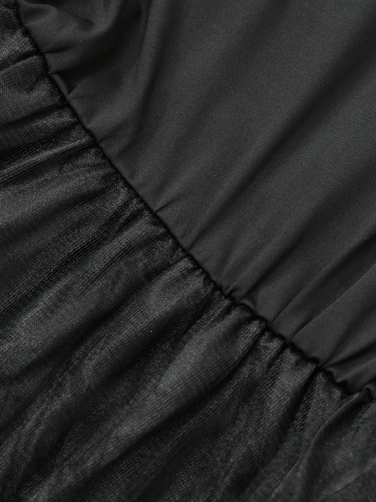 Abito in tulle trasparente e colletto Peter Pan nero anni '40