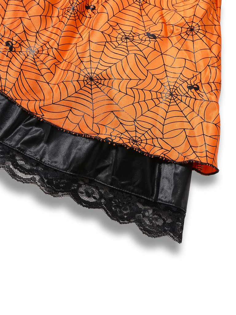 Abito arancione con ragnatela e zucca Halloween anni '60