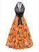 Camicia da notte con zucca in pizzo arancione anni '70