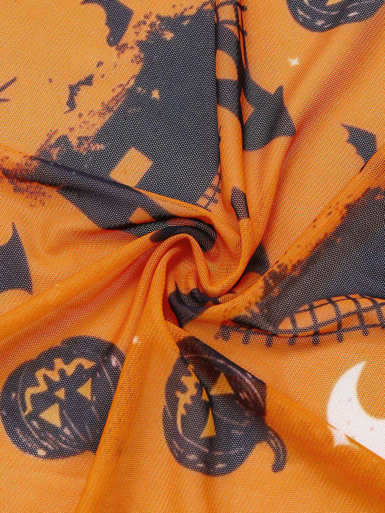 Camicia da notte con zucca in pizzo arancione anni '70