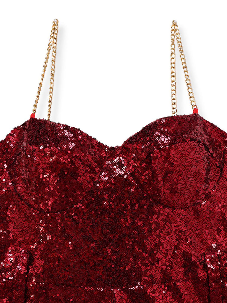 Tuta lunga da discoteca con paillettes e tracolla a catena anni '70