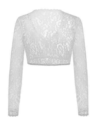 Top Bianco Anni '50 Floreale in Pizzo Long Sleeves Cropped 2
