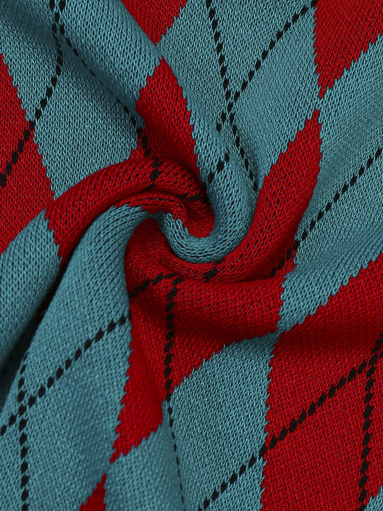 Maglione a griglia con motivo a rombi e colletto a revers anni '30