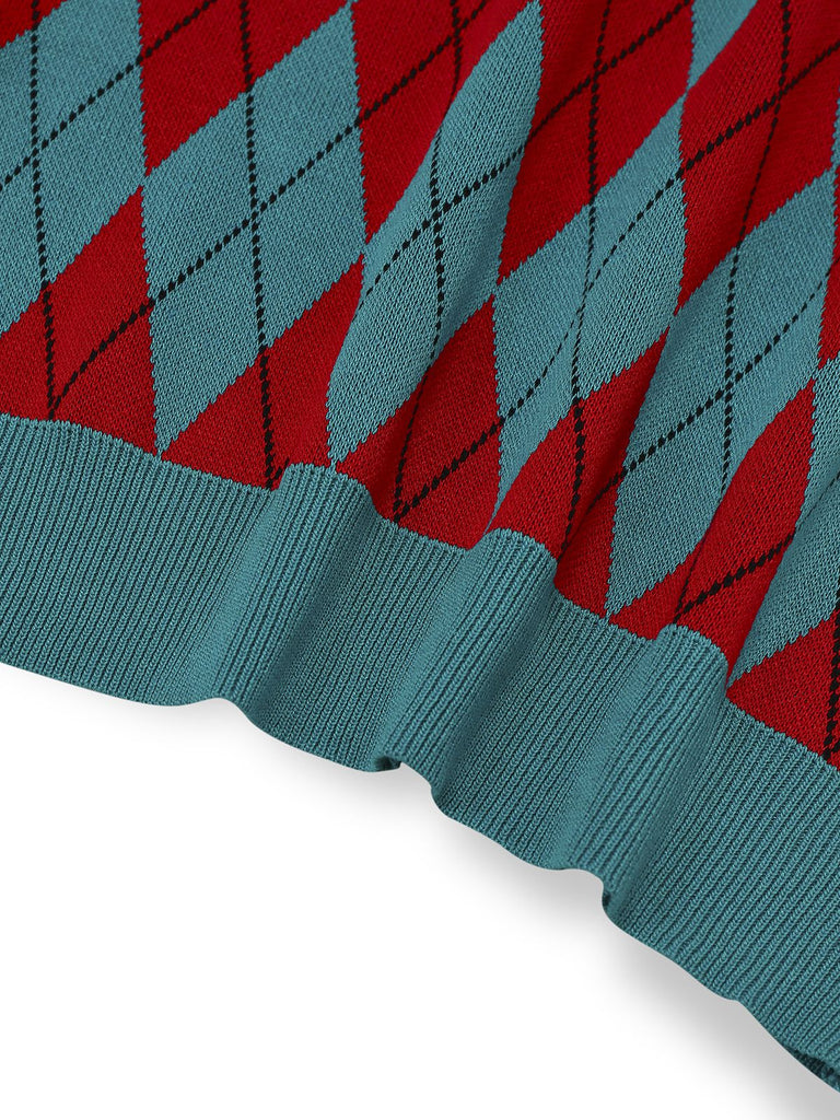 Maglione a griglia con motivo a rombi e colletto a revers anni '30