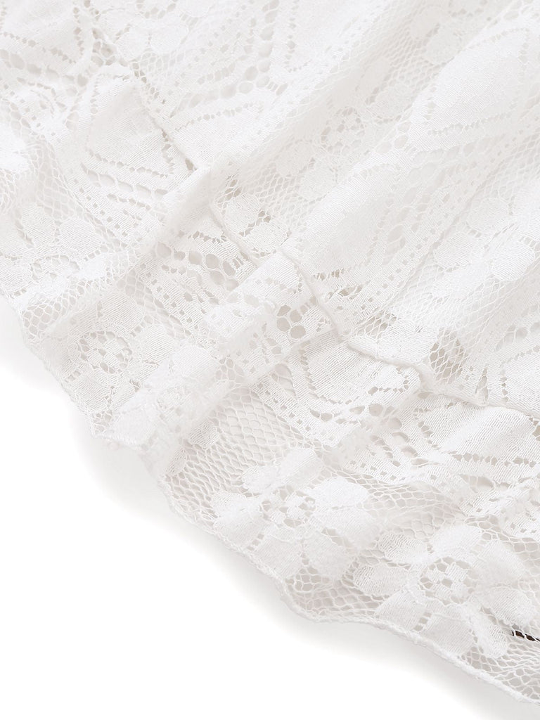 Abito lungo in pizzo boho con scollo a V bianco anni '70