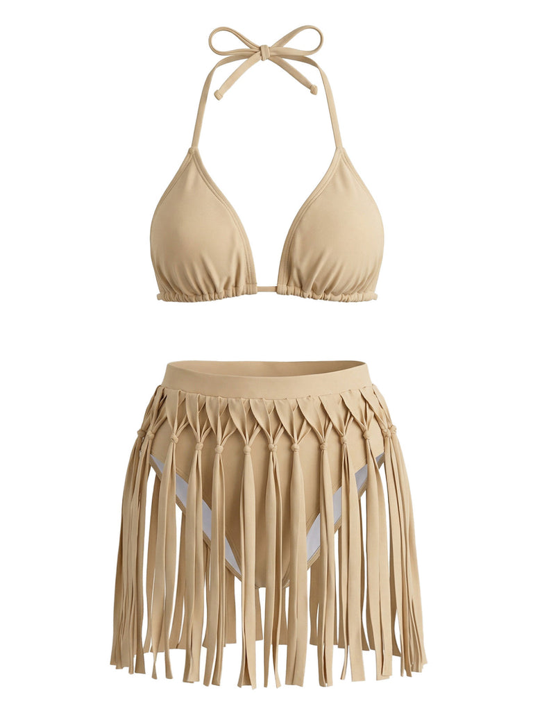 Khaki 1940s Fringe Two Piece Bikini Set 2