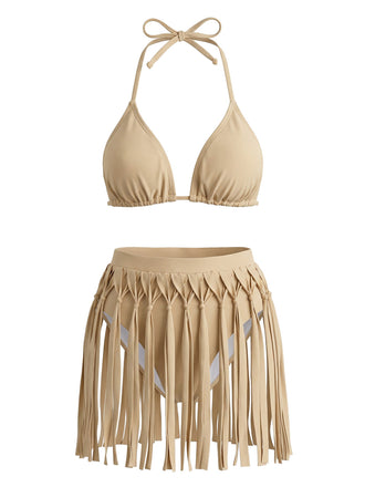 Khaki 1940s Fringe Two Piece Bikini Set 2