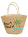 Borsa da Spiaggia Grande in Paglia Ricamata Palme Kaki