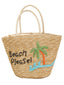 Borsa da Spiaggia Grande in Paglia Ricamata Palme Kaki