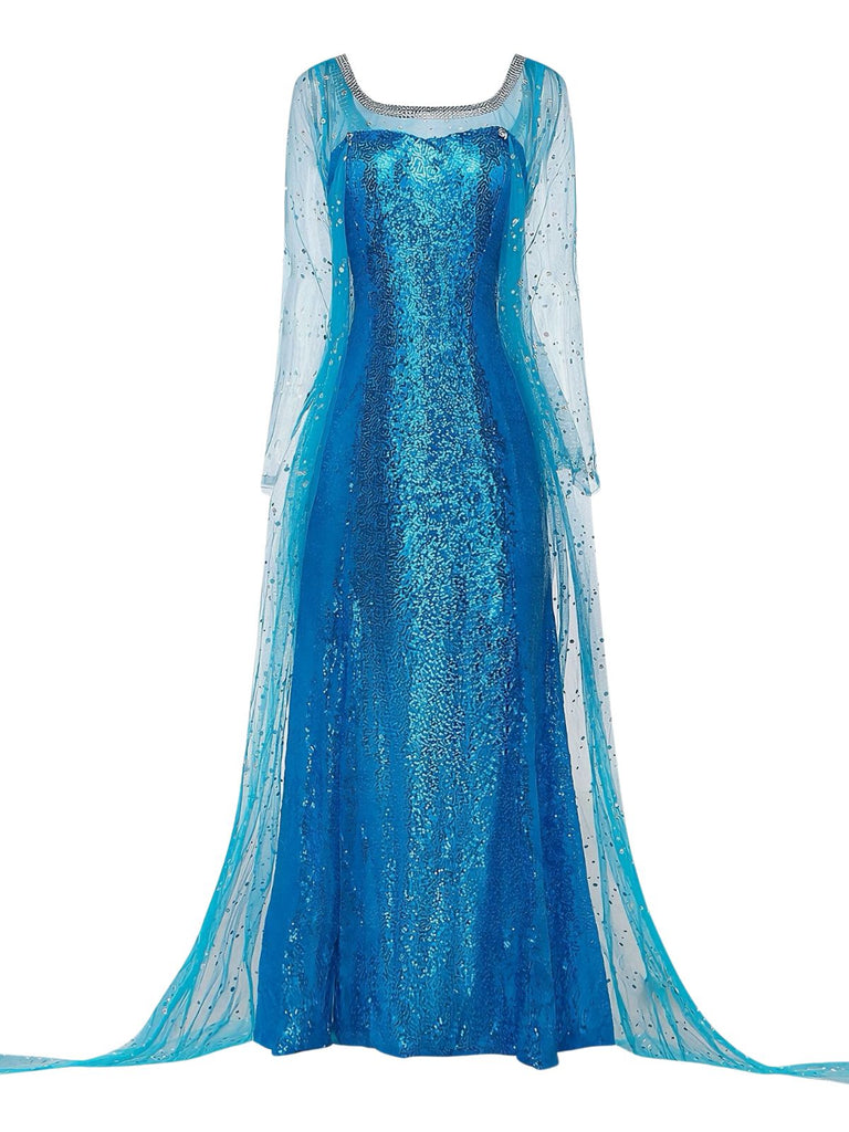 Mantello e abito Elsa con paillettes blu anni '70