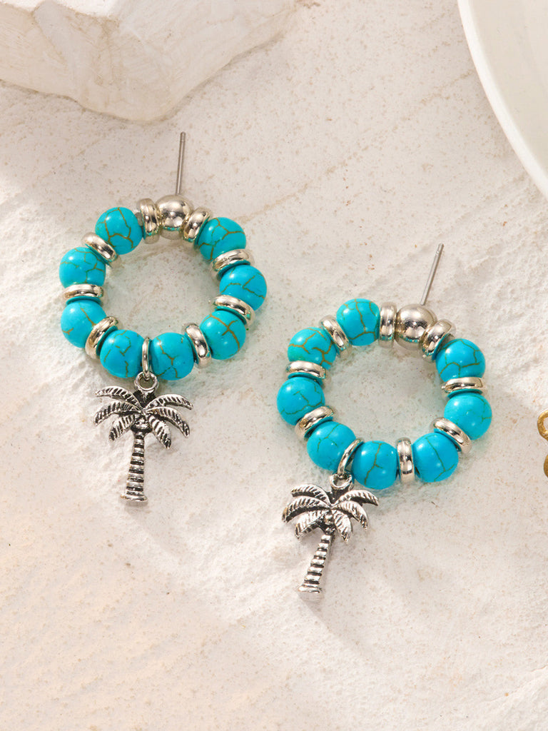 Orecchini Vintage con Perline e Palma Blu Lago 3