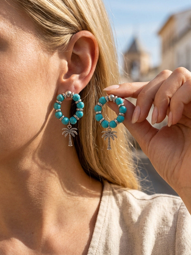 Orecchini Vintage con Perline e Palma Blu Lago 2