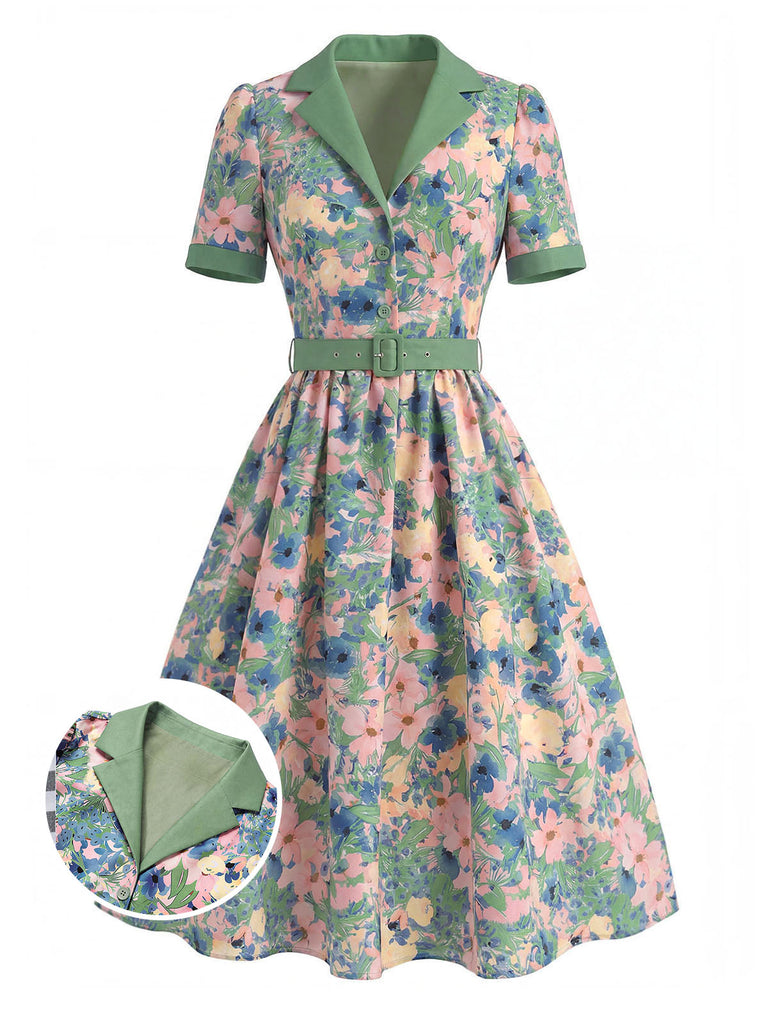 [Prevendita] Abito con Colletto a Tacca Floreale Azzurro Anni '50