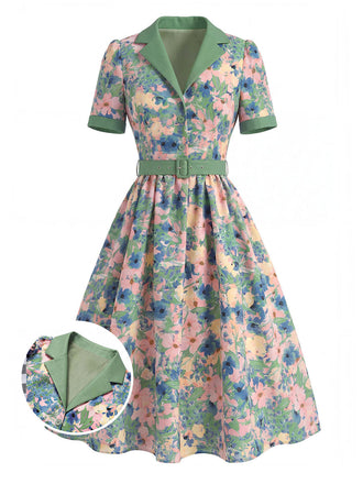 [Prevendita] Abito con Colletto a Tacca Floreale Azzurro Anni '50