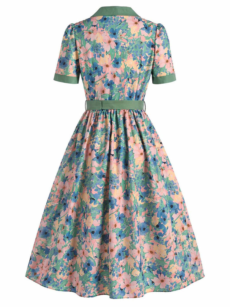 [Prevendita] Abito con Colletto a Tacca Floreale Azzurro Anni '50