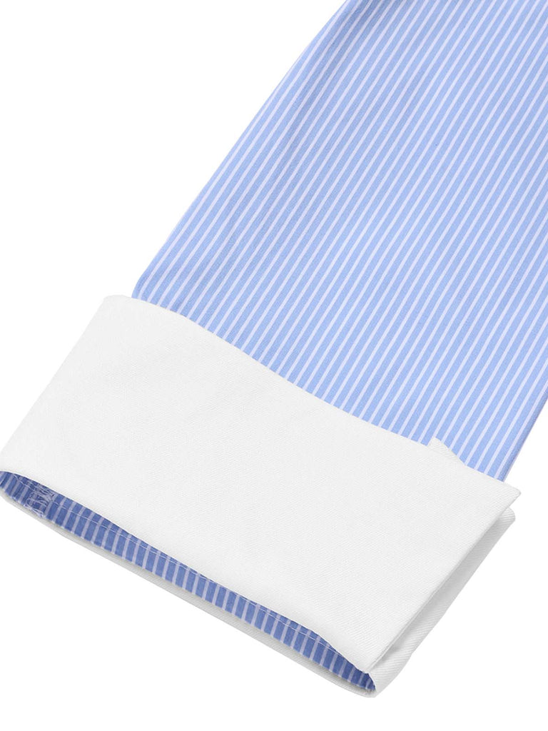 [Pre-Vendita] Abito a Colletto con Risvolto a Righe Effetto 2 Pezzi con Maniche 3/4 Blu Anni '60 7