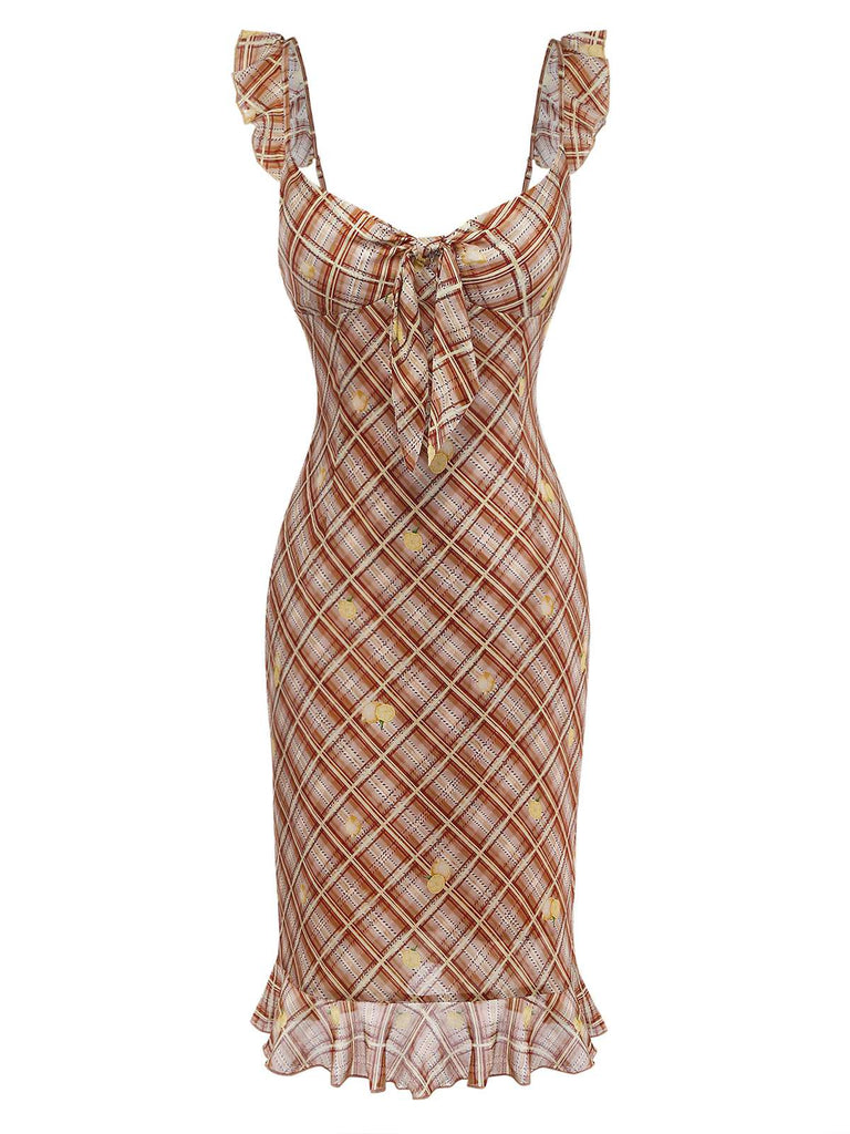 [Pre-Vendita] Abito Light Brown con Volant a Quadri Lemon Pencil Anni '60 2