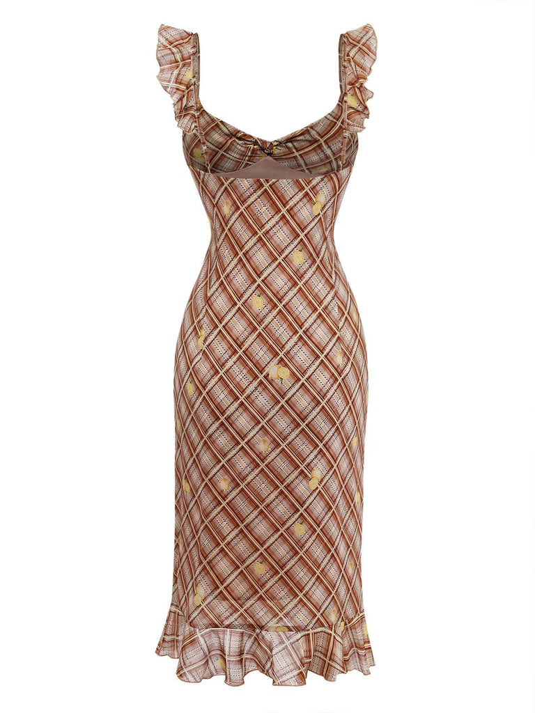 [Pre-Vendita] Abito Light Brown con Volant a Quadri Lemon Pencil Anni '60 4