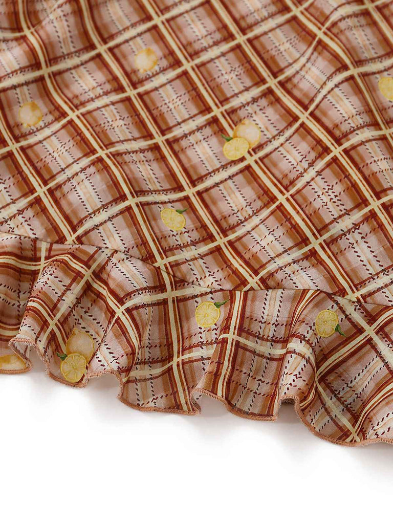 [Pre-Vendita] Abito Light Brown con Volant a Quadri Lemon Pencil Anni '60 7