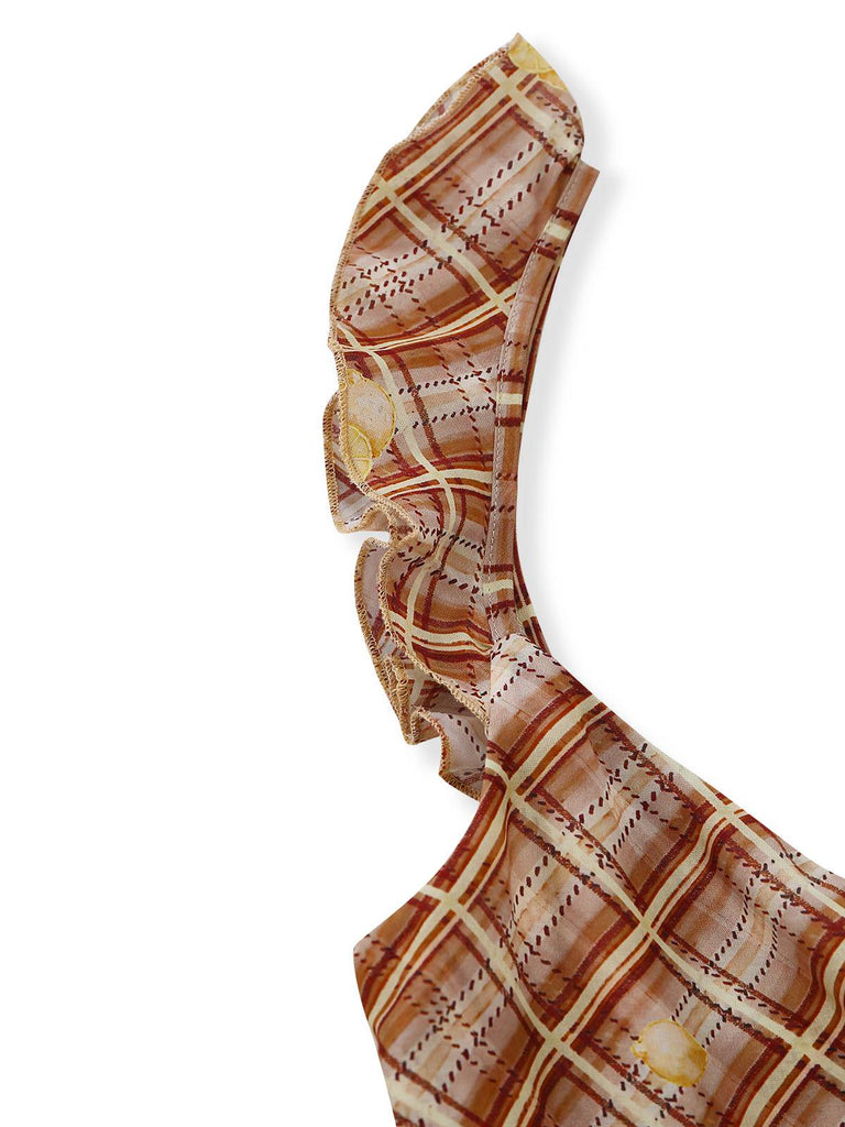 [Pre-Vendita] Abito Light Brown con Volant a Quadri Lemon Pencil Anni '60 5