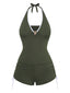 [Prevendita] Set Tankini Verde Militare  Anni '50 con Coulisse e Arricciatura