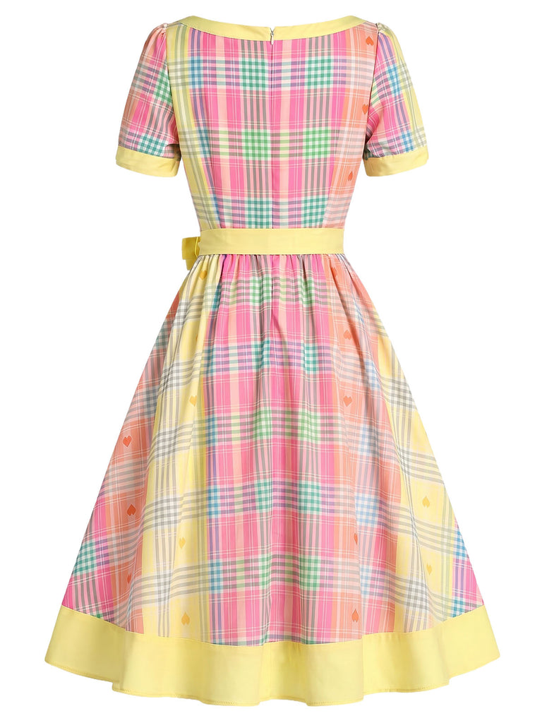 [Prevendita] Abito Scollo Quadrato a Quadri con Cuore Giallo Chiaro Anni '50