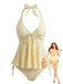 Set Tankini Textured Floreale Halter Deep V Anni '50