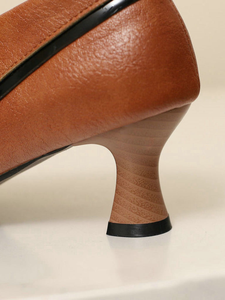 Scarpe con tacco spesso e punta tonda in PU con fiocco