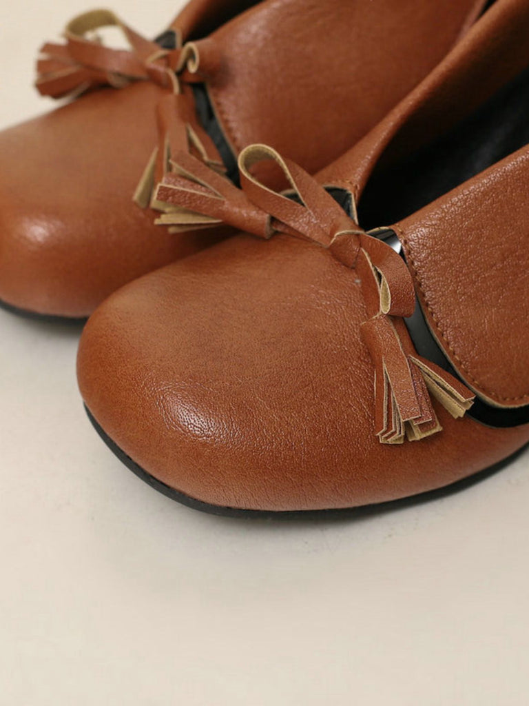 Scarpe con tacco spesso e punta tonda in PU con fiocco