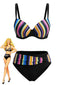 Set bikini multicolore anni '70 a righe arcobaleno