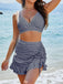 Set Tankini 3PCS con Volant Hem a Quadri Drawstring Anni '50 2