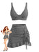 Set Tankini 3PCS con Volant Hem a Quadri Drawstring Anni '50