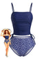 Set Tankini Blu Marina Anni '50 Floreale e Vita a Stringa