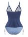 Navy blue striped tankini with ruffled tie-front top in vintage 1950s swimwear style