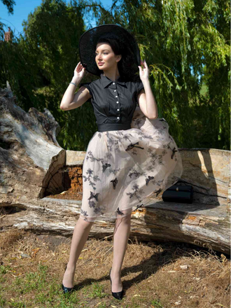 Abito vintage patchwork a farfalla nero anni '50