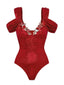 Costumi intero floreale 3D con spalle scoperte rosso anni '50