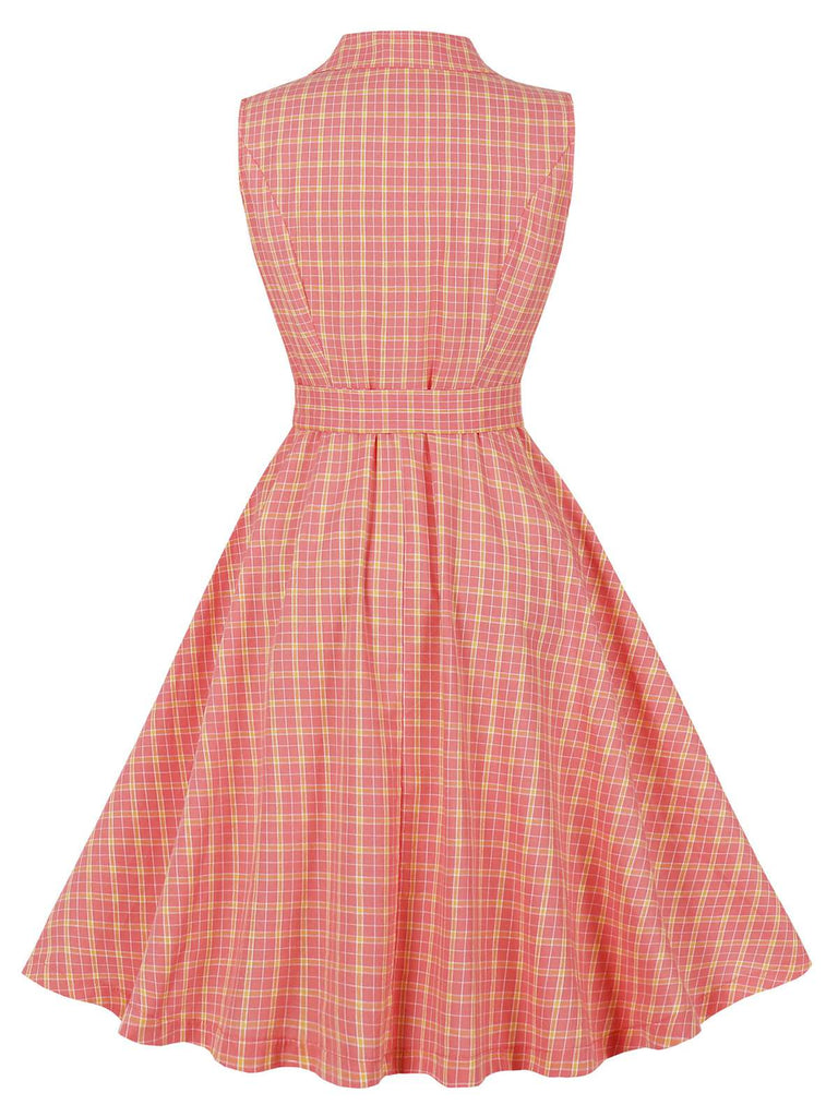 Abito plaid con revers e cintura rosa anni '50