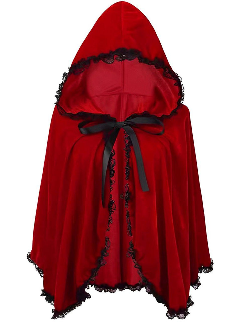 Mantella di velluto con pizzo di Halloween degli rosso anni '50