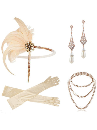 Set di 4 accessori guanti fascia capelli anni '20