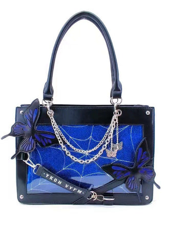 Borsa a mano con catene a forma di ragno e farfalla gotica