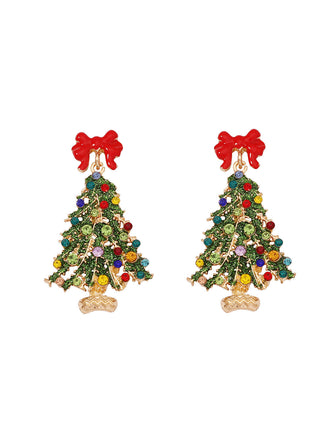 Orecchini in lega con strass e albero di Natale colorato