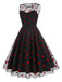 Abito in rete a cuore floccato patchwork nero anni '50